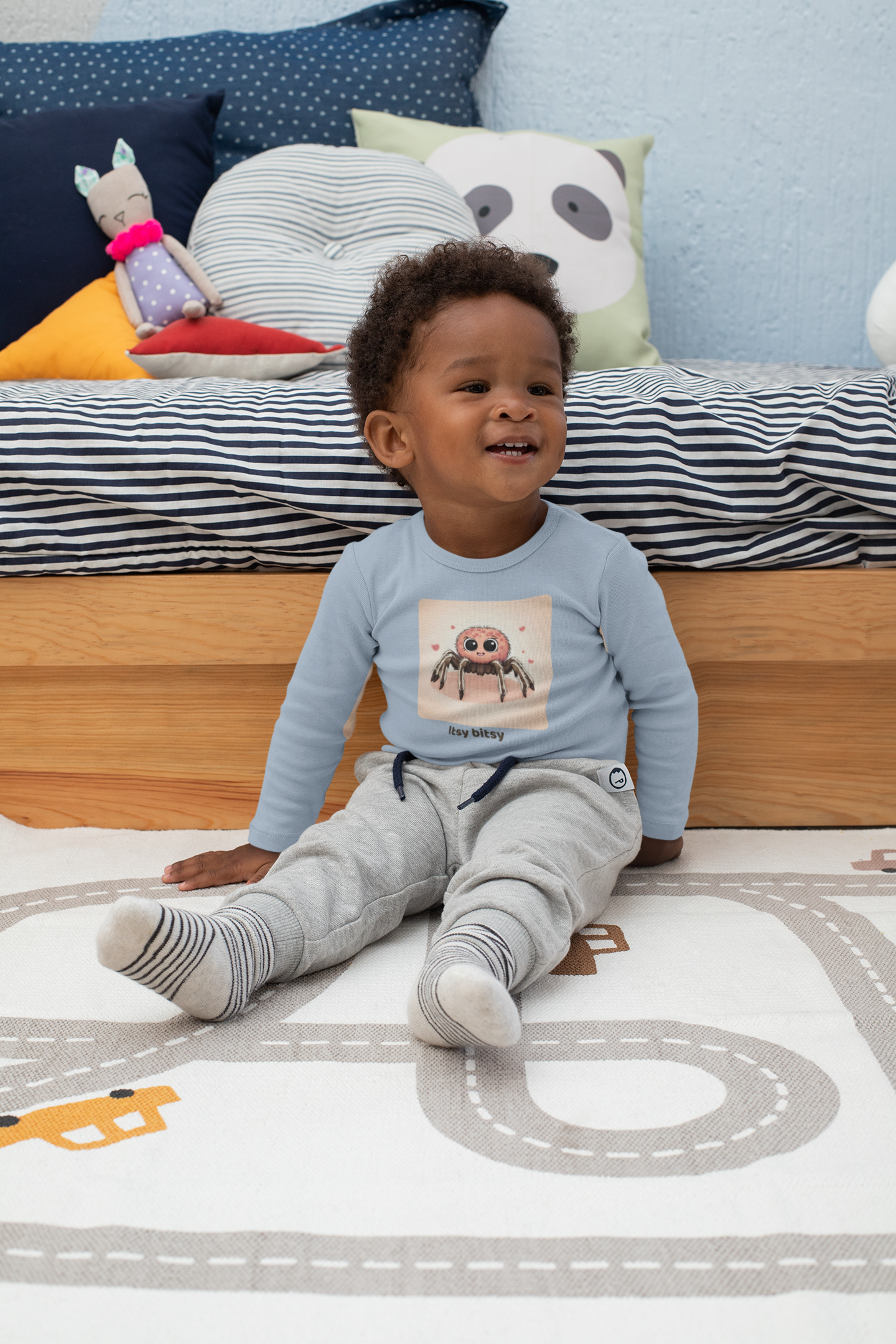 Spider Infant Long Sleeve Onesie - Light Blue
