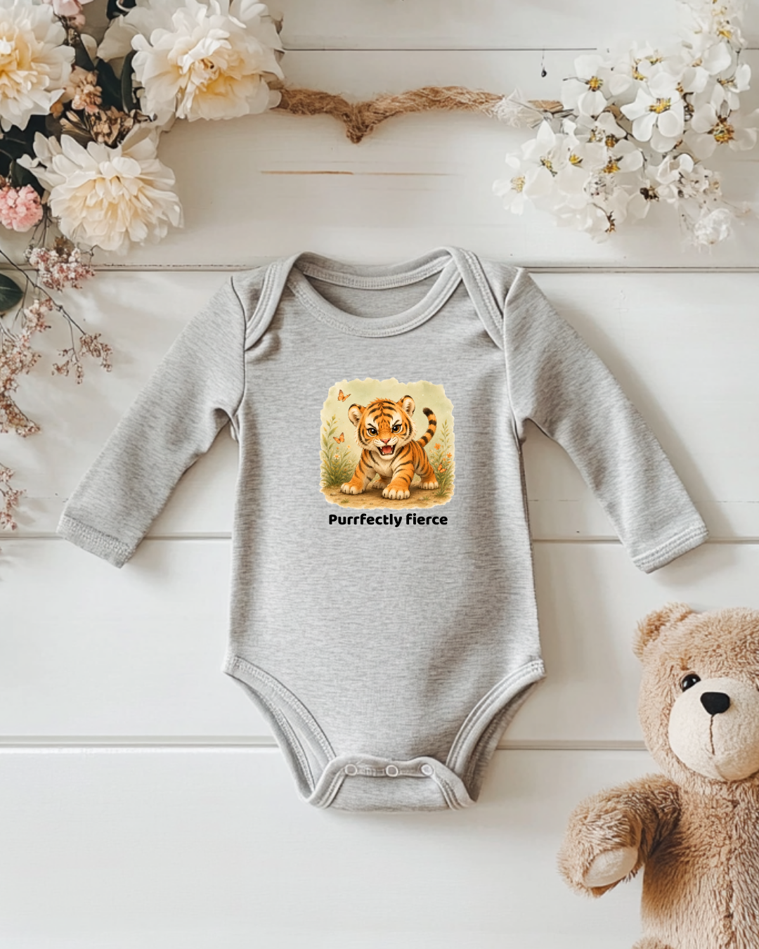 Tiger Infant Long Sleeve Onesie - Heather