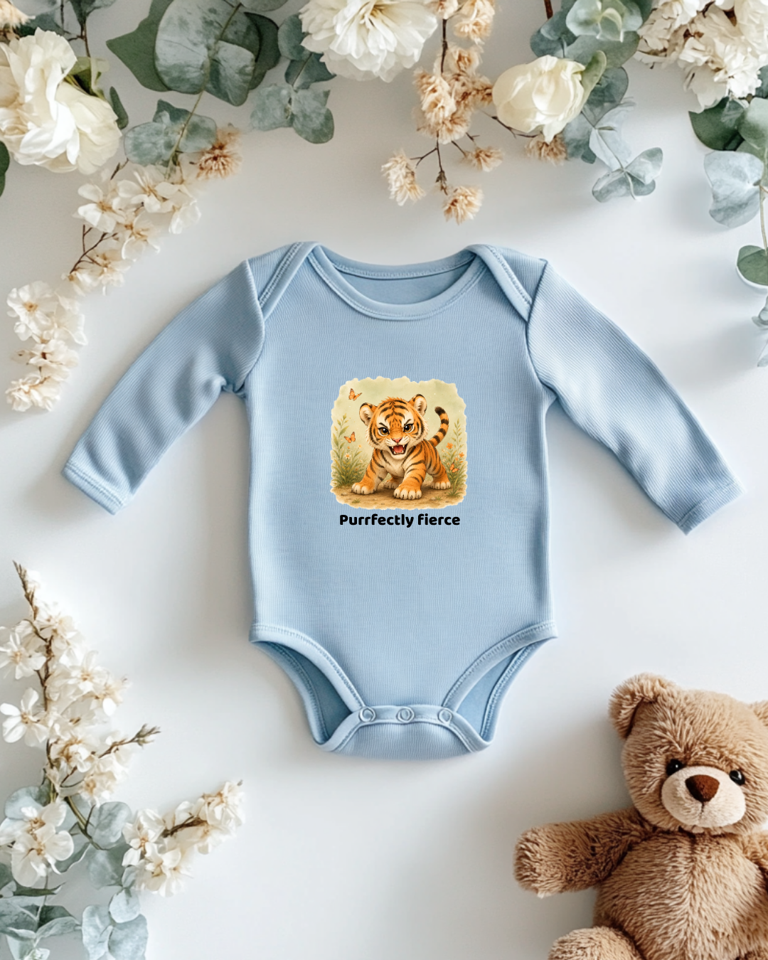 Tiger Infant Long Sleeve Onesie - Light Blue