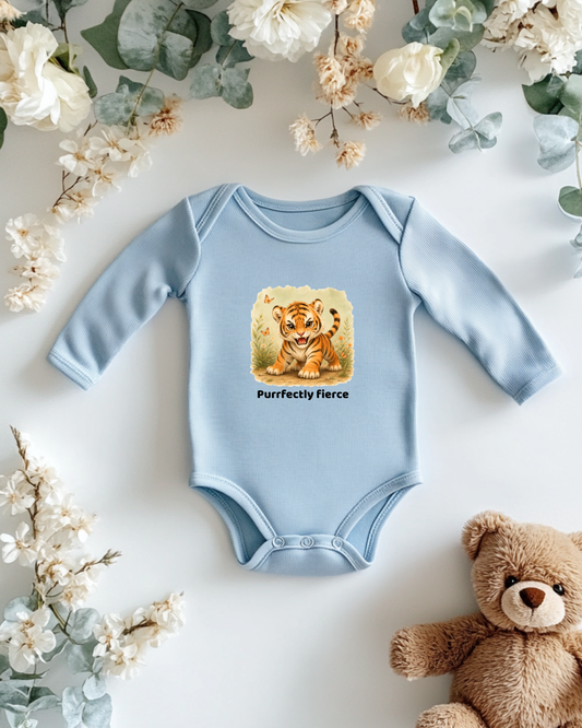 Tiger Infant Long Sleeve Onesie - Light Blue