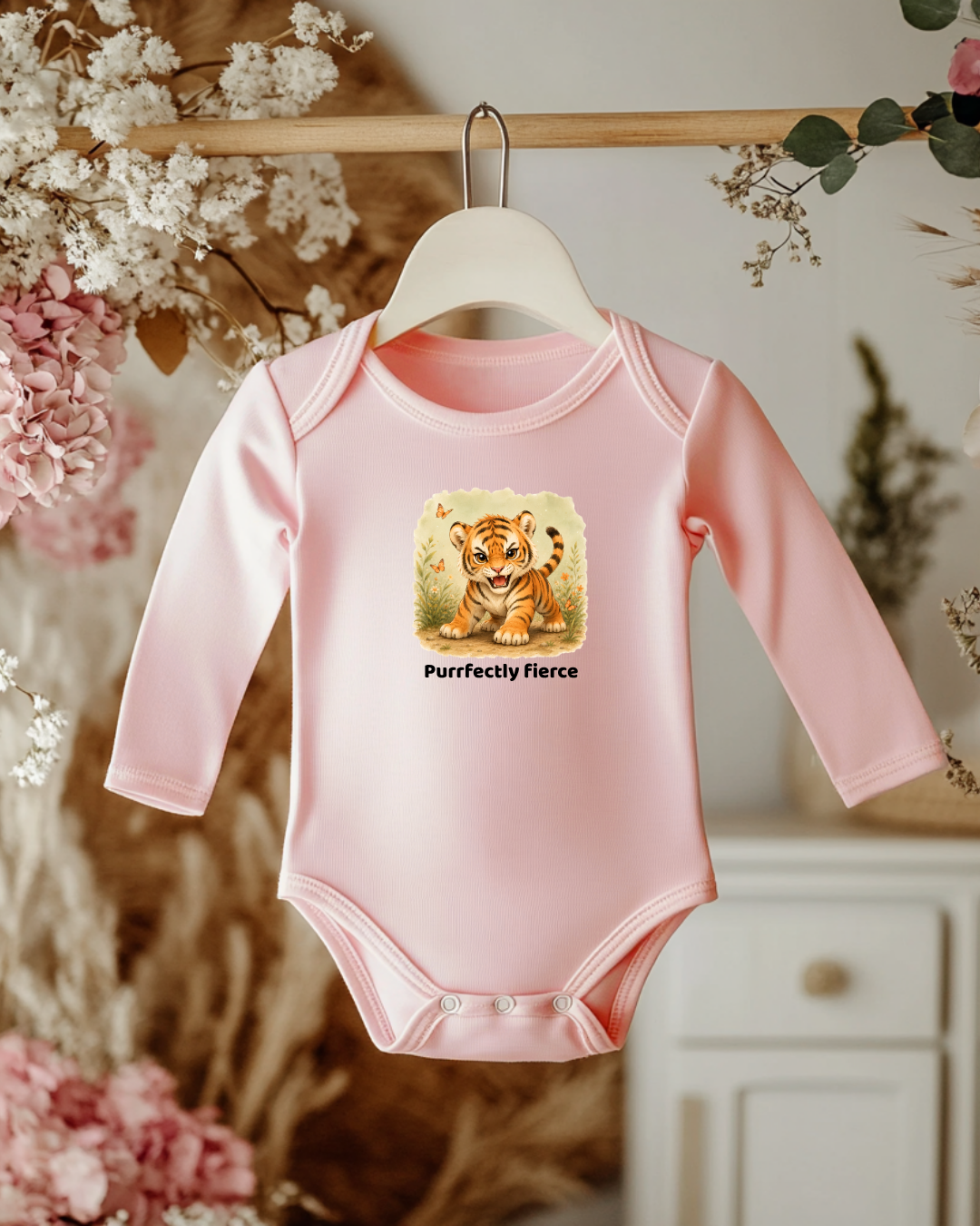 Tiger Infant Long Sleeve Onesie - Pink