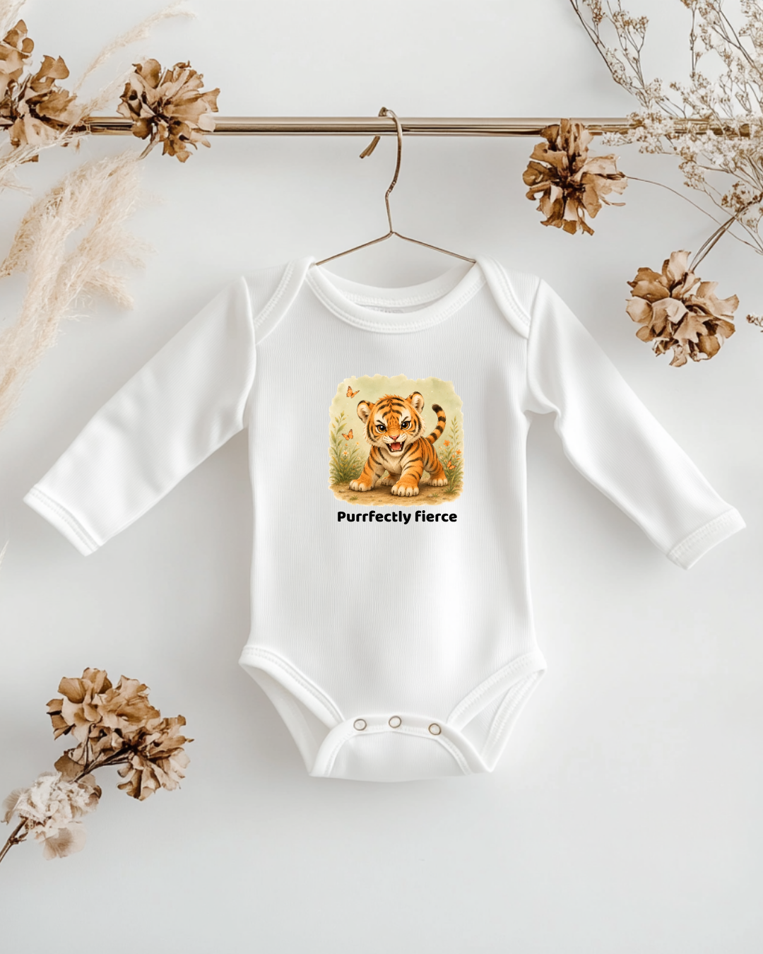 Tiger Infant Long Sleeve Onesie - White