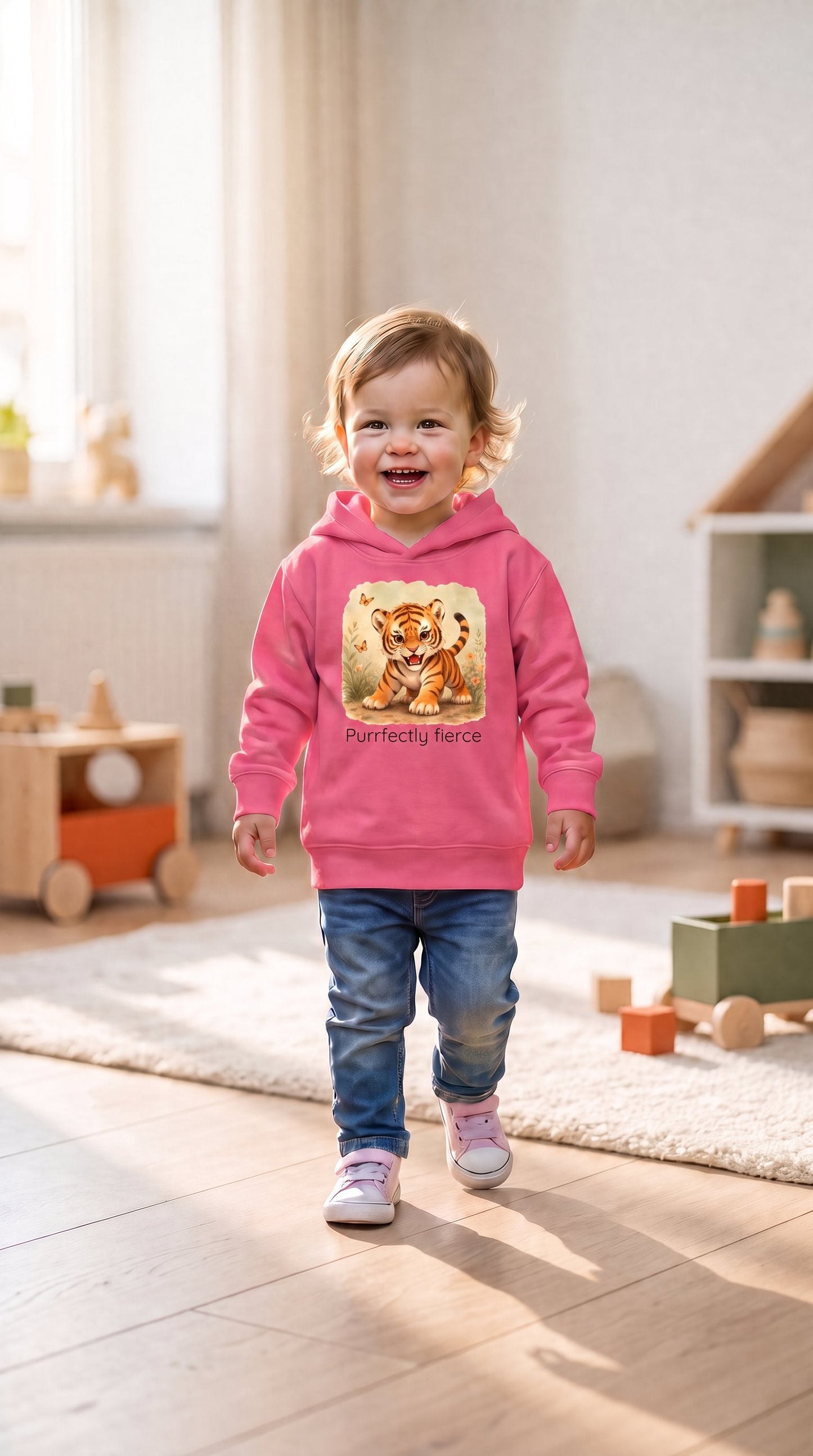 Tiger Toddler Hoodie - Vintage Hot Pink