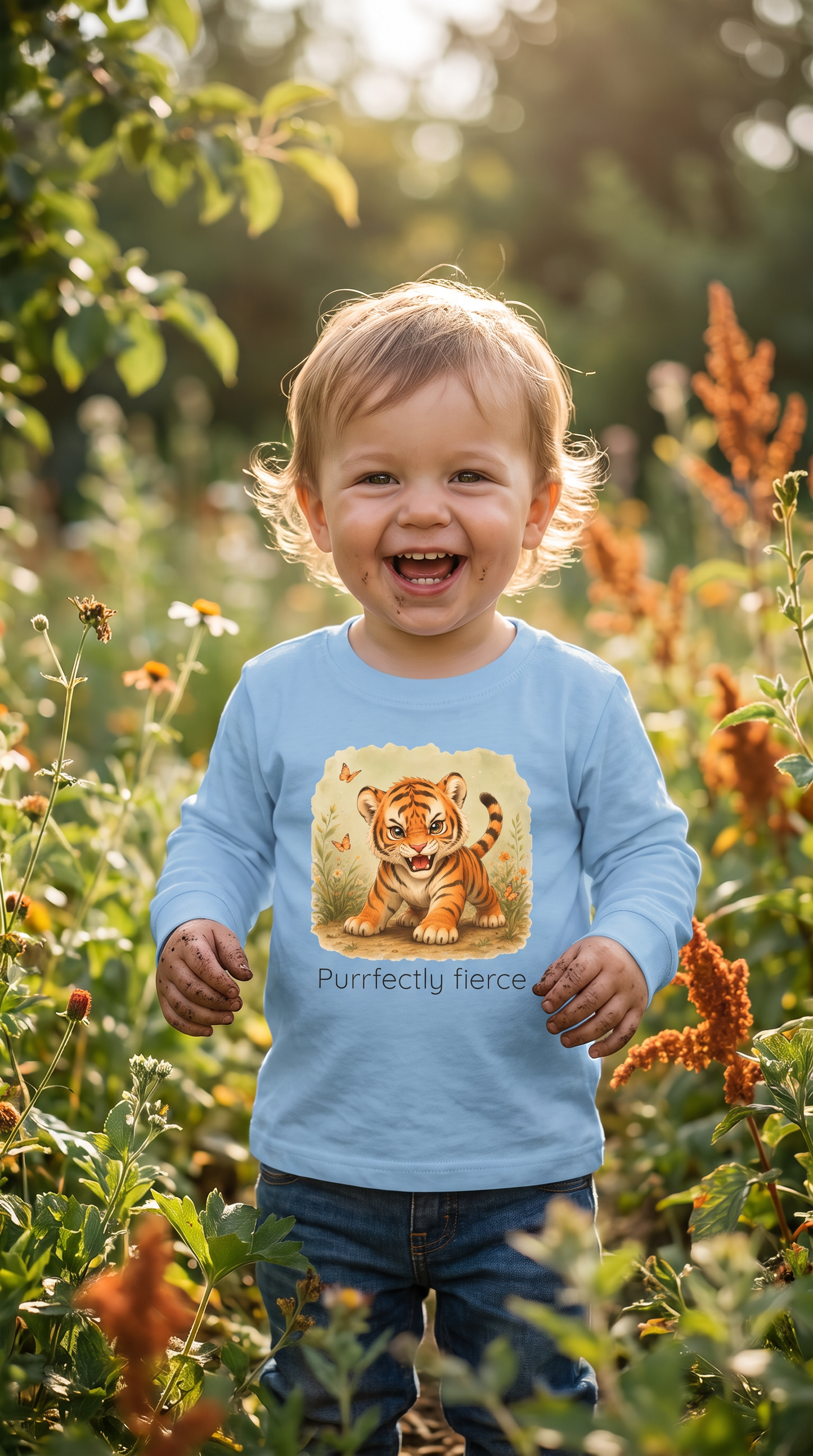 Tiger Toddler Long Sleeve Shirt - Light Blue